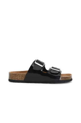 mules deux bande en verni avec boucle black - CafèNoir